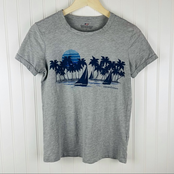 Vineyard Vines Tops - Vineyard Vines Sailboat Palm Tree Gray Tee Shirt S
